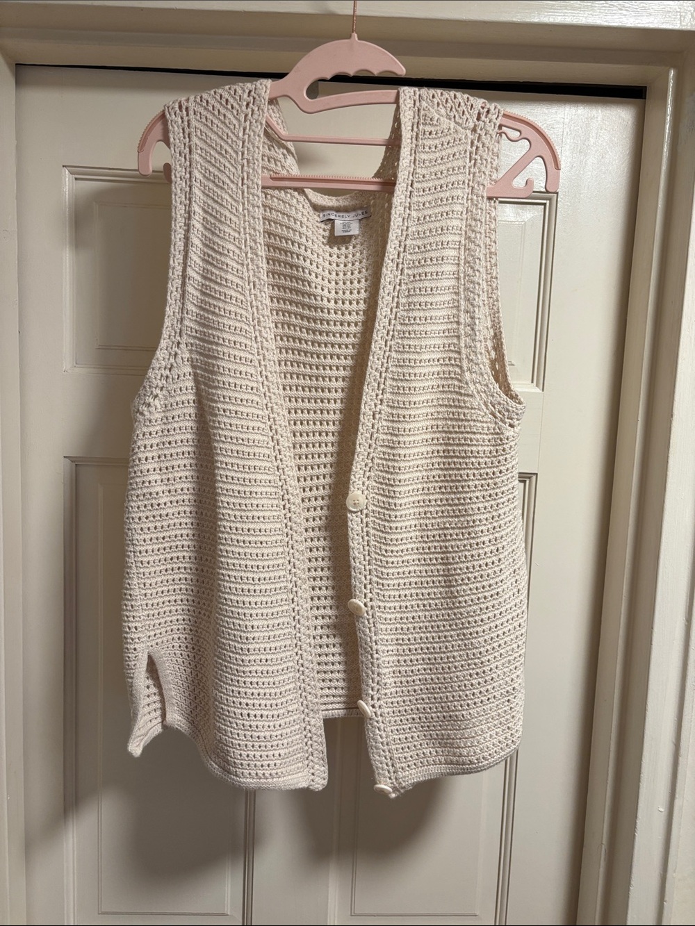 Sincerely Jules Cream Crochet Button-Front Sleeveless Vest